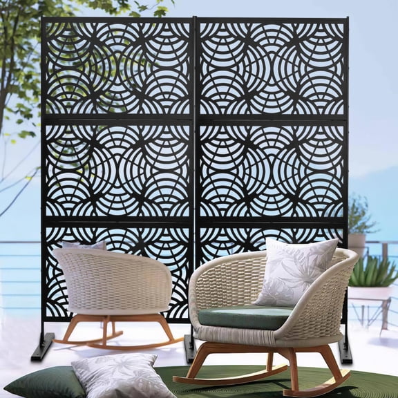 2-Pack 77.5"x36.4" Freestanding Intricate Metal Privacy Panel with Solid Base for Indoors/Outdoor