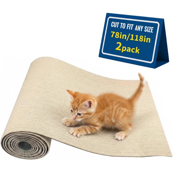 2 Pack 78Inch Cat Scratch Mat for Couch, Trimmable Cat Carpet Self-Adhesive. Durable Cat Scratching Mat, Leather Couch Cat Scratch Protector and DIY Climb Furniture Protector from Cat Claws.