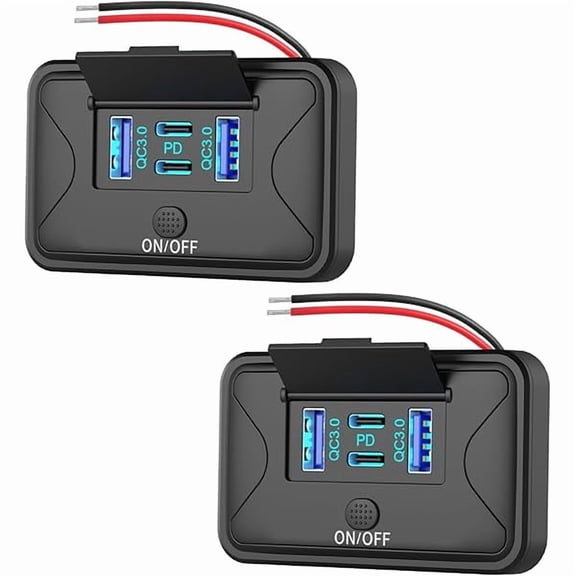 2 Pack 78W 4 Port 12V USB Outlet Wall Mount, Dual 36W PD & Dual 18W QC3.0 Lightweight Surface Mount Charger Socket Panel with Button Switch for Bus RV Truck Marine Golf Cart