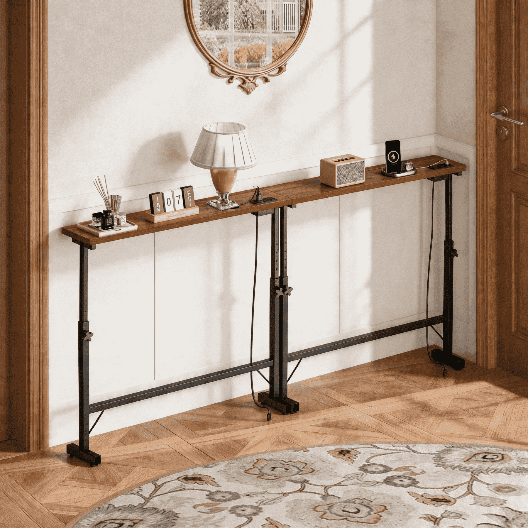 2 Pack 79" Behind Couch Table with Adjustable Height Narrow Console Sofa Table with 2 Power Outlets Long Entryway Table for Hallway Bedroom Living Room Decor Foyer Furniture Rustic Brown