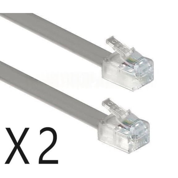 2-Pack 7ft Telephone Line Cords 6P4C RJ11, Silver (DSL/Modem/Fax/Phone)