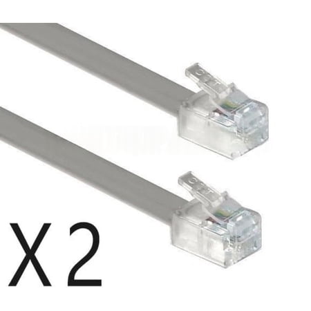 2-Pack 7ft Replacement Telephone Line Cords – 6P4C RJ11, Silver (DSL/Modem/Fax/Phone)