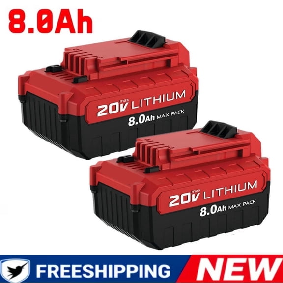 2 Pack 8.0Ah 20V Lithium Replacement Battery for Porter-Cable 20V Max PCC685L PCC680L PCC685LP, Compatible with PCC600 PCC640 Cordless Power Tools