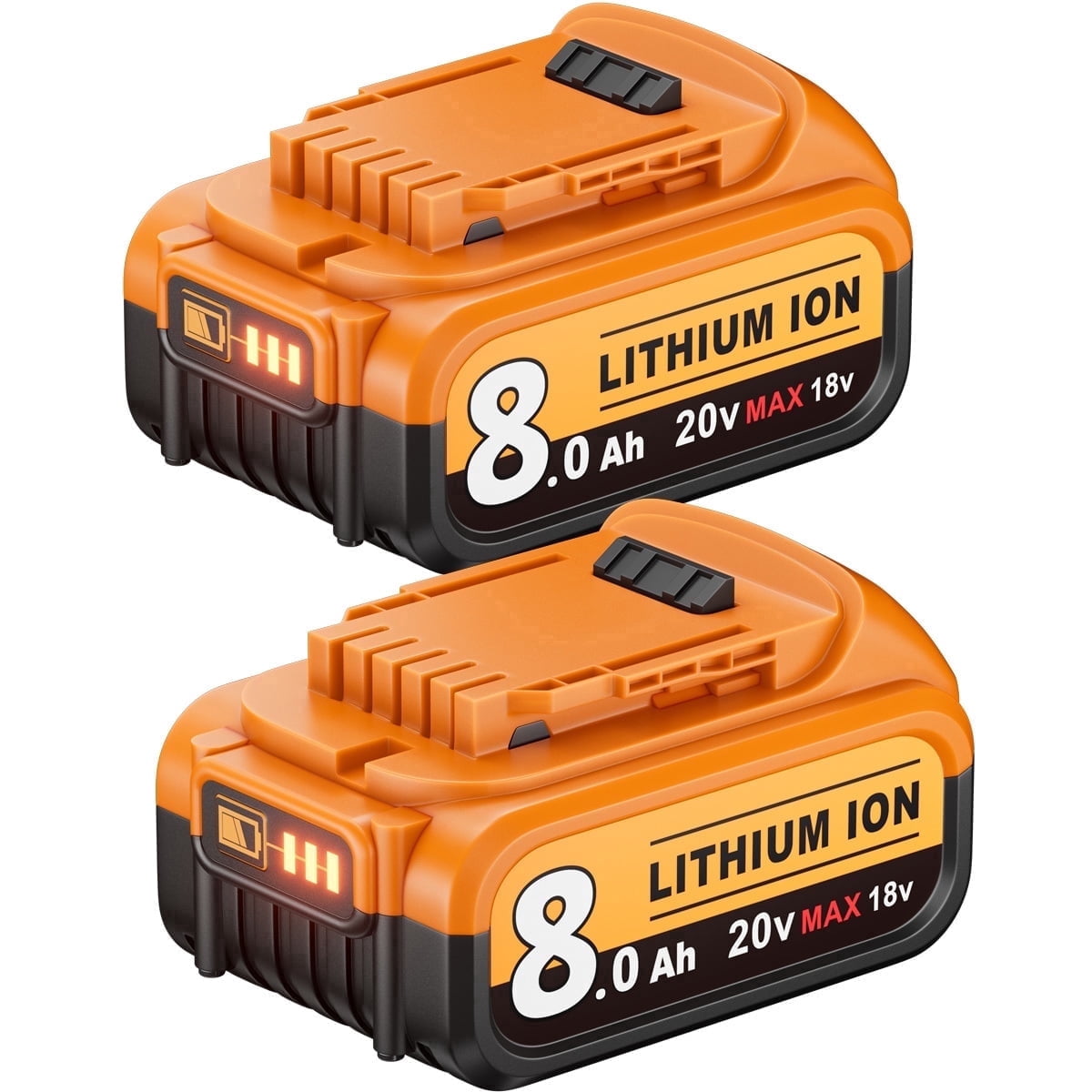 2 Pack 8.0Ah 20V Max Li-ion Batteries, Fit for DCB200 DCB206 DCB208 Series 20V Cordless Power Tools