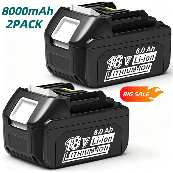 2-Pack 8.0Ah BL1860B Replacement for Mukita 18v Battery 18 Volt Lithium-ion BL1820 BL1820B BL1830B BL1850 BL1860