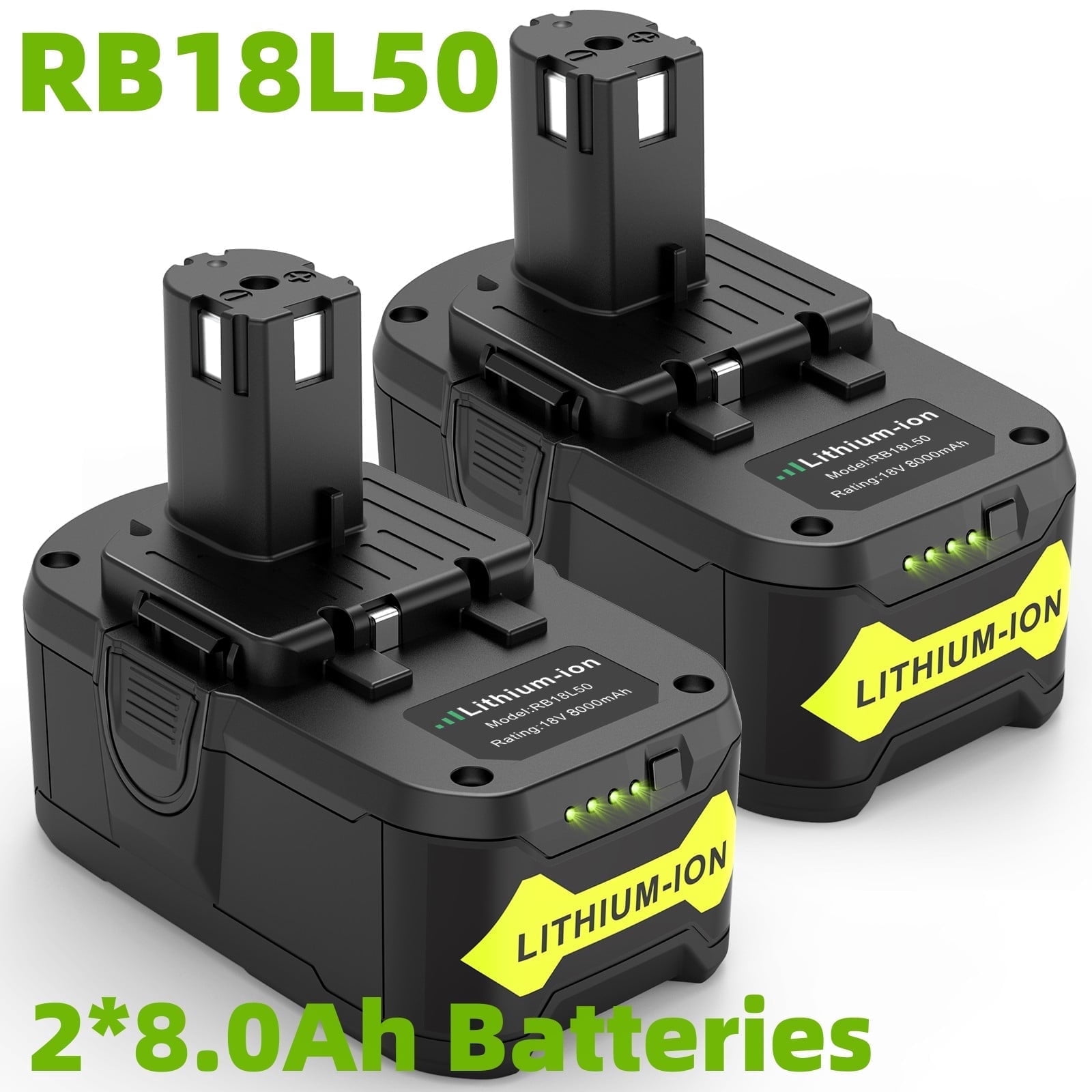 2Packs 8.0Ah Replacement Battery for Ryobi 18V Battery Compatible with Ryobi 18 Volt Battery ONE+ Plus P102 P103 P104 P105 P106 P108 P109 PBP002 PBP005 RB18L50 BPL1820 Tools