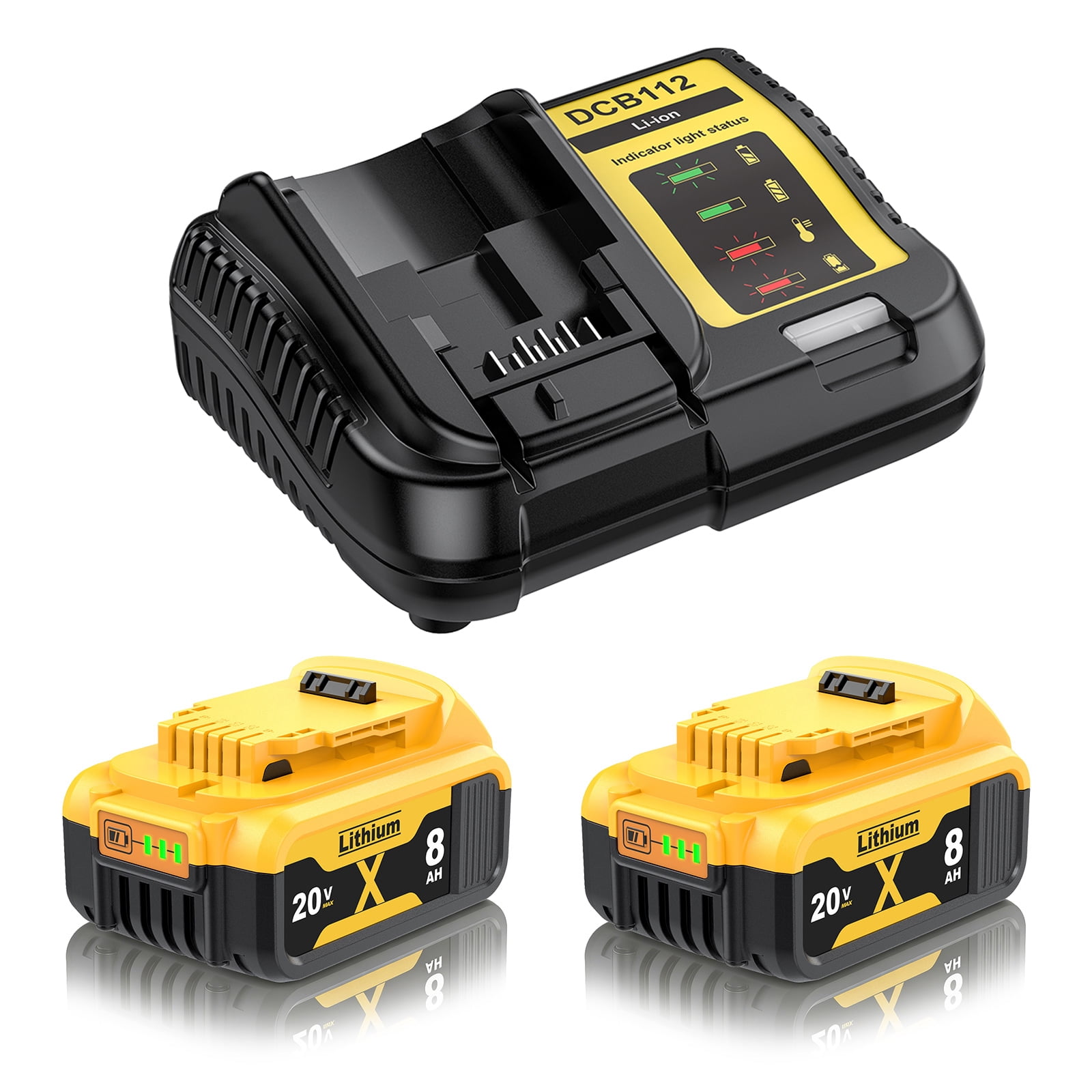 2 Pack 8.0Ah Replacement Battery  for Dewalt 20V Max Batteries DCB200 DCB205-2 DCB206 DCB204 DCB203 DCB208 Compatible with Dewat 20V Cordless Power Tools and Charger