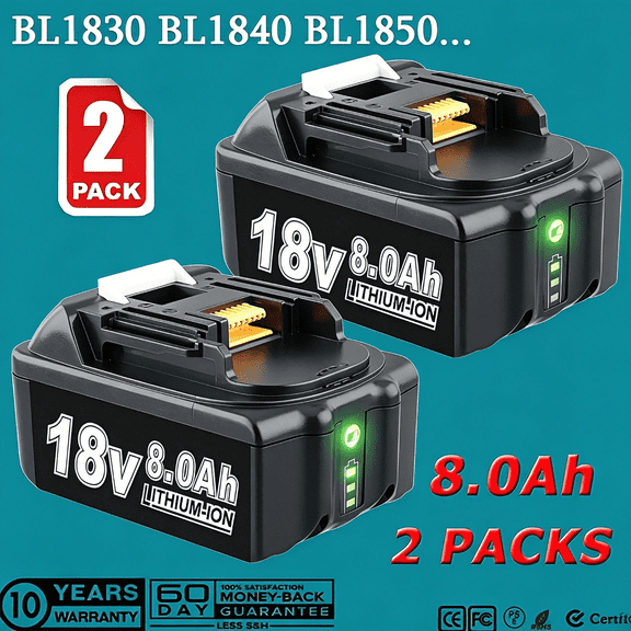 2 Pack 8.0Ah Replacement for Makita 18V Battery Compatible with Makita Battery Fits for Makita Battery 18V Cordless Power Tools and Chargers BL1860B BL1830B BL1840B BL1850B BL1815 BL1820 BL1825