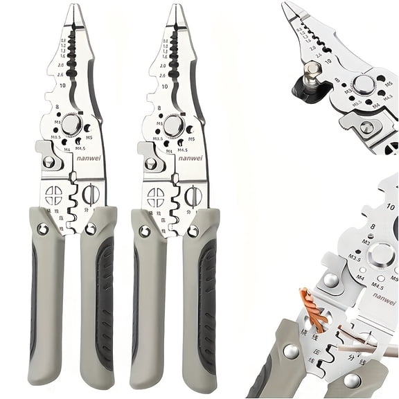 2 Pack 8.5 Inch Stainless Steel Multi-Function Electrician Pliers, Wire Stripper Cutter Crimper, Practical Fathers Day Gift, Local Warehouse