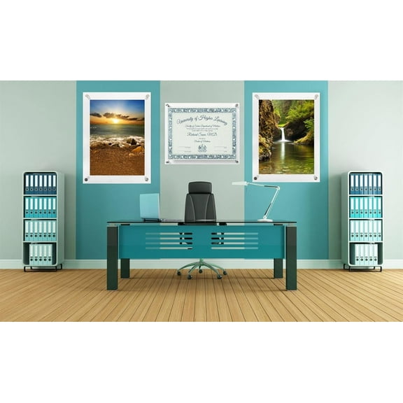 2 Pack (8.5" x 11") Clear Acrylic Wall Mount Floating Frameless Picture Frame Double Panel Plexiglass Display with Metal Standoff for Photos Artwork Posters Paintings (Full Frame is 10"x13")