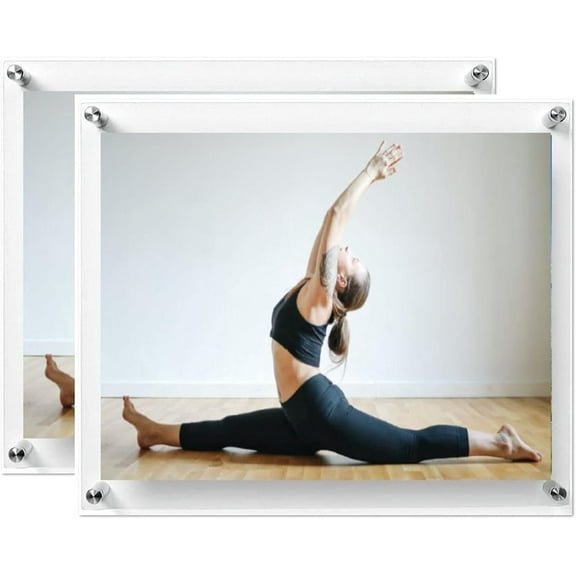 2 Pack (8.5" x 14") Clear Acrylic Wall Mount Floating Frameless Picture Frame Double Panel Plexiglass Display with Metal Standoff for Photos Artwork Posters Paintings (Full Frame is 10"x16")