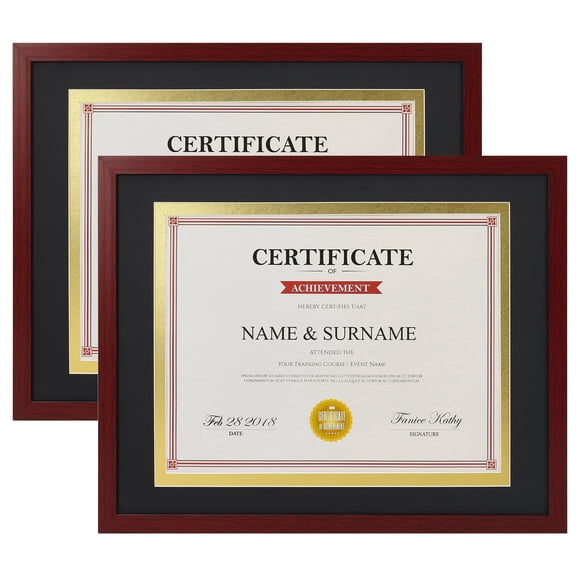 2 Pack 8.5x11 Picture Frame with Mat, 11x14 Certificate Frame without Mat for Wall Mount or Tabletop, Mahogany