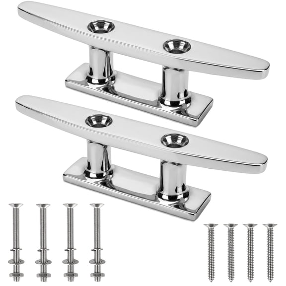 2-Pack 8" Boat Cleat, 316 Stainless Steel Dock Cleat with Screws, Marine Grade Rope Cleat for Deck Mooring or Nautical Decor