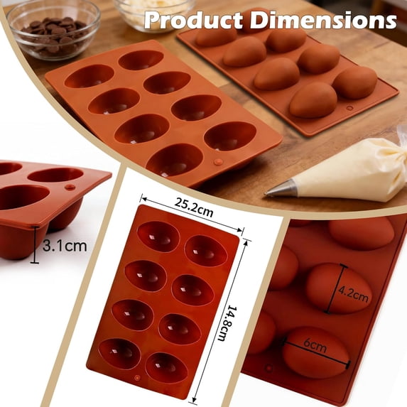 2 Pack 8-Cavity Easter Egg Silicone Baking Molds | Food-Grade Reusable ...