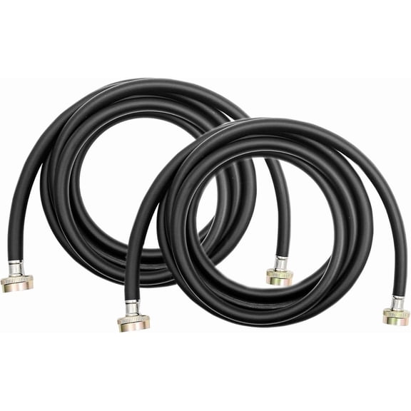 2 Pack 8 FT Rubber Washer Hoses, Black Burst Proof Washing Machine Hose, Hot and Cold Water Connection Inlet Supply Lines, 3/4" Fittings Washing Machine Fill Hose