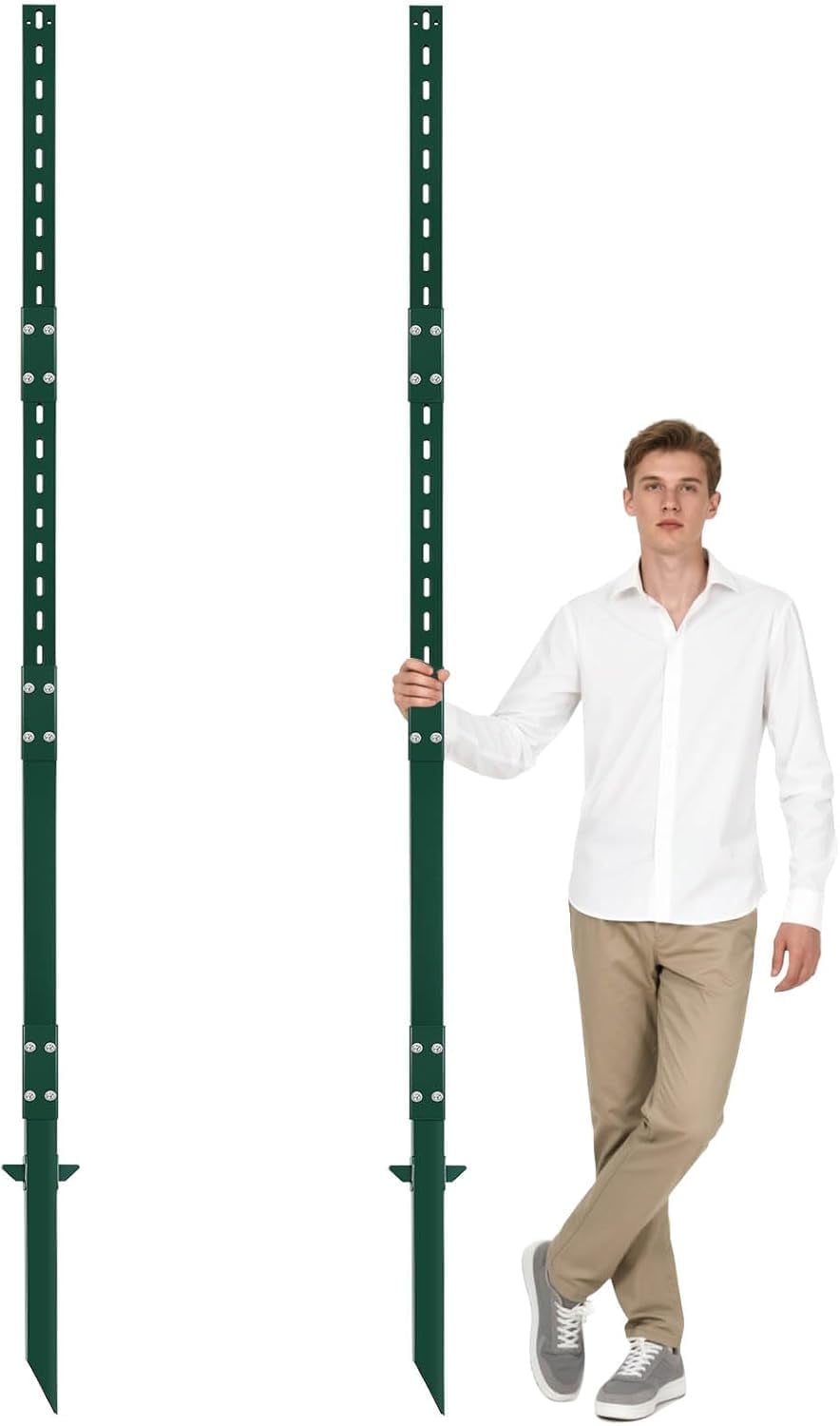 2 Pack 8 Feet Heavy-Duty Rust-Proof Metal Sign Stakes - Wind & Dust Resistant, Fits 7-18 Inch Yard/Road Signs (Green)‌