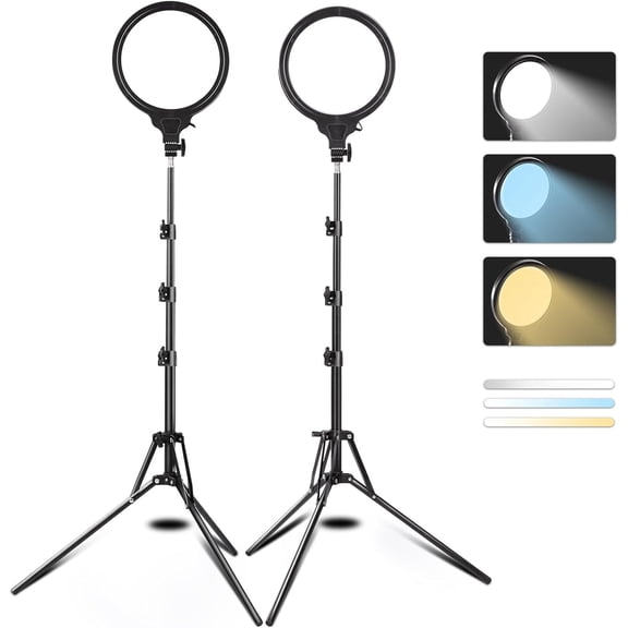 2 Pack 8" Full Screen Circular Panel Light with 65" Tripod Stand - Ring Light Kit for Studio Lighting, Makeup, Live Streaming, Video Recording, YouTube, Photography Fill Light