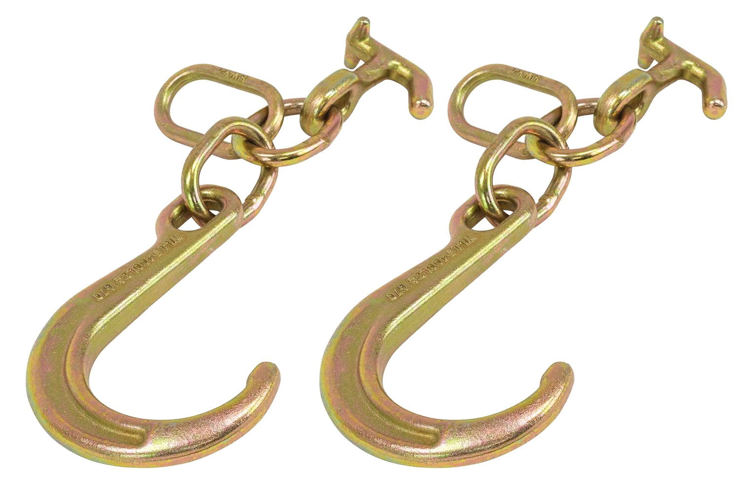 (2 Pack) 8" G70 J Hook w/ T-J Hooks and Enlarged Link, 5,400 lbs WLL, G70