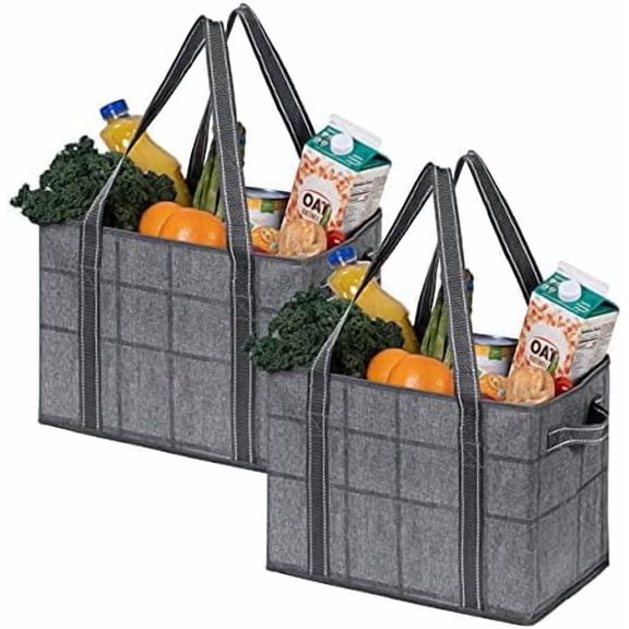 2 Pack 8 Gallon Reusable Grocery Bags, Extra Large Shopping Bags for groceries, Utility Tote with Handles and Hard Bottom, Foldable Cart Organizer, Water Resistant, Heavy-Duty (Windowpane)