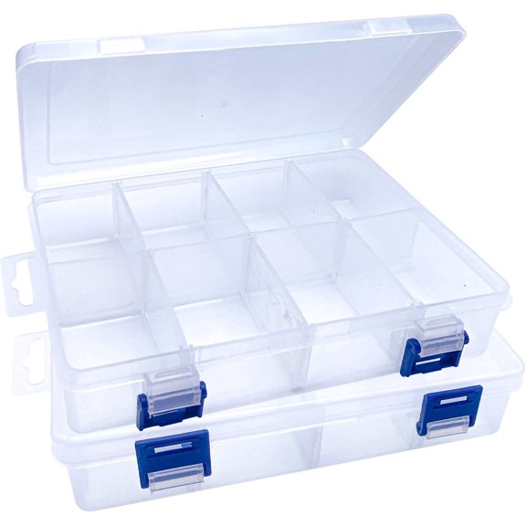 2-Pack 8-Grid Clear Plastic Organizer Boxes with Adjustable Dividers