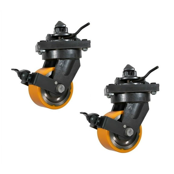 (2 Pack) 8" ISO Shipping Container Caster Wheel with Brakes - 5 Ton Load Capacity (11000 lbs WLL/Wheel) - Shipping Container Moving Wheels Swivel Plate with Twist Lock