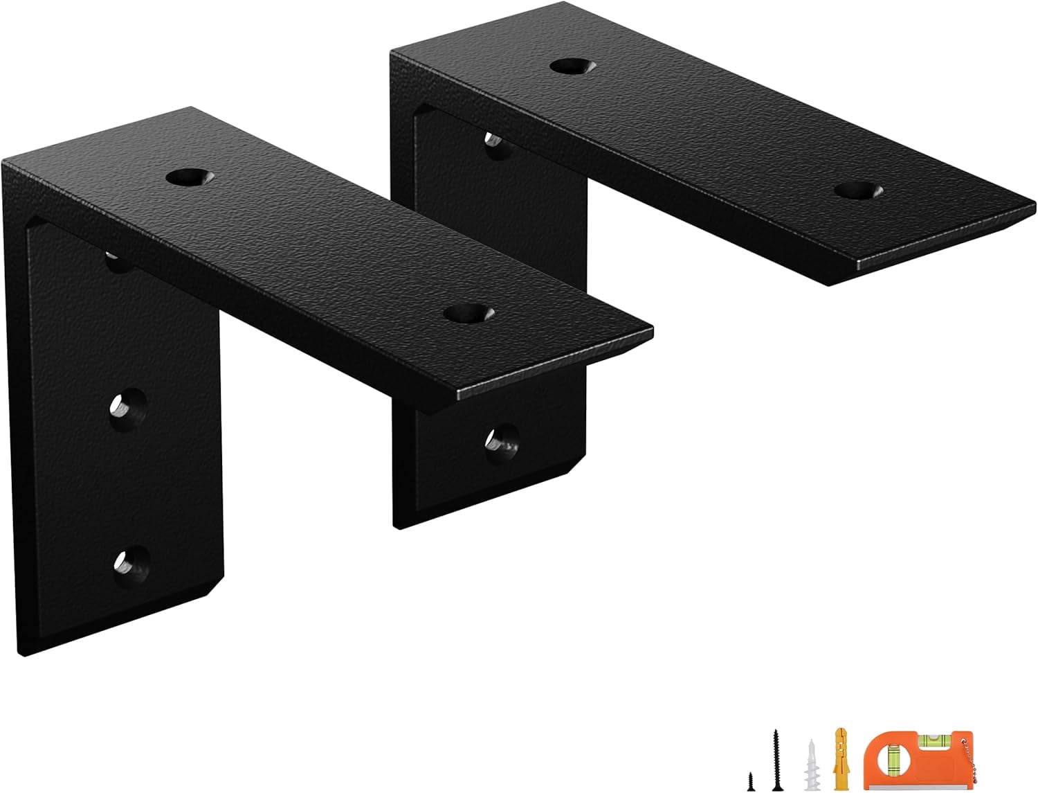 2-Pack 8 Inch Countertop Support Brackets, Heavy Duty L Brackets for Quartz/Wood/Laminate/Granite Countertops | 3/8" Thick Metal Steel | Frosted Black Powder Coated