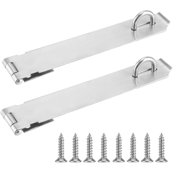 2 Pack 8 Inch Heavy Duty Door Hasp Latch, Stainless Steel Padlock Hasp Door Hasp Lock with Screws, Padlock Clasp Hasp Latch for Fence Gate, Door Window, Cabinets, Silver