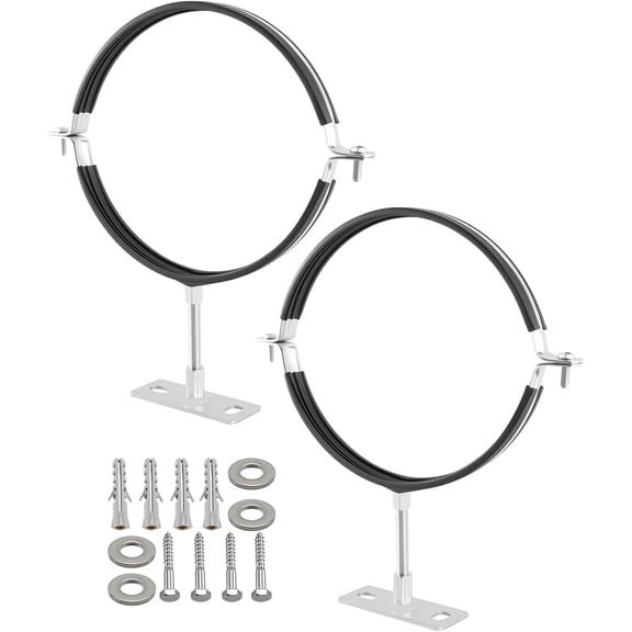 2 Pack 8 Inch Pipe Support Clamps Mount with Rubber Pad, Industrial Galvanized Steel Hanger Brackets for Ventilation & Drainage Systems