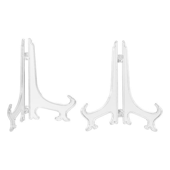 2 Pack 8 Inch Plastic Easel Stand, Display Plate Holders, Desktop Display Stand for Photo, Picture Frame, Card, Collectibles, Coins, Clear