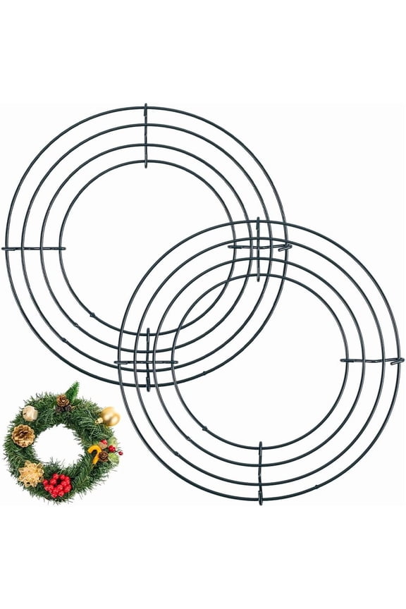 2 Pack 8 Inch Round Wire Wreath Frames Green Wire Wreath Form Base Festival Floral Wire Ring Arrangements Craft Accessories for DIY Christmas Autumn Thanksgiving Home Decoration Supplies