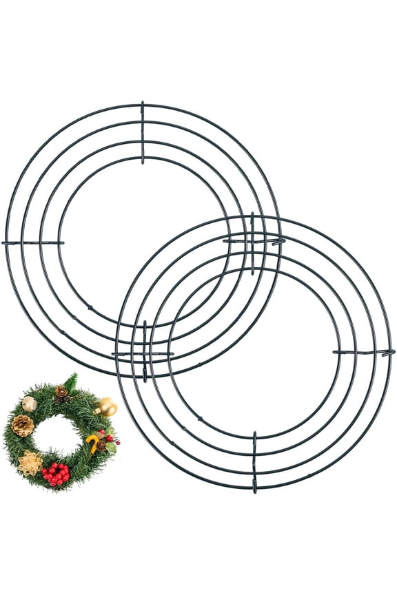 2 Pack 8 Inch Round Wire Wreath Frames Green Wire Wreath Form Base Festival Floral Wire Ring Arrangements Craft Accessories