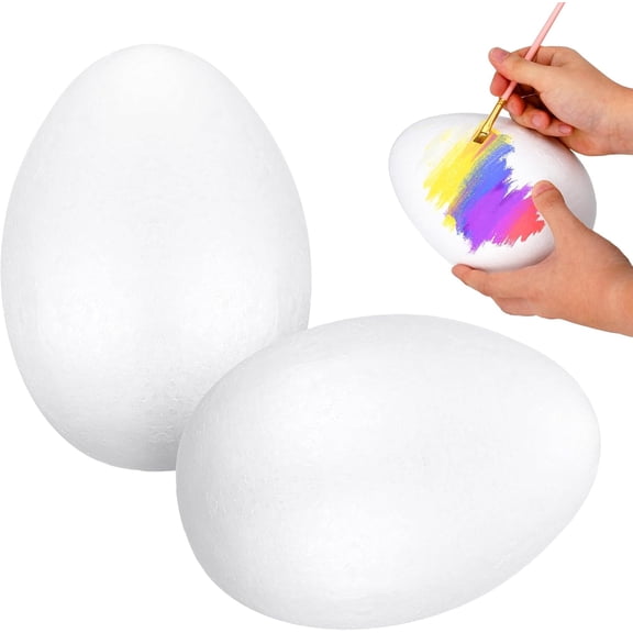 2-Pack 8-Inch White Craft Foam Eggs - Polystyrene Eggs for DIY Decoration & Painting