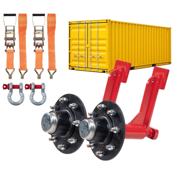 2 Pack 8-Lug Shipping Container Wheel Kit 8,800 lb WLL  Moving Tool for 20-40 ft Containers, Includes Ratchet Strap w/J-Hook & Screw Pin Shackle, Alloy Steel, Shipping Container Accessories