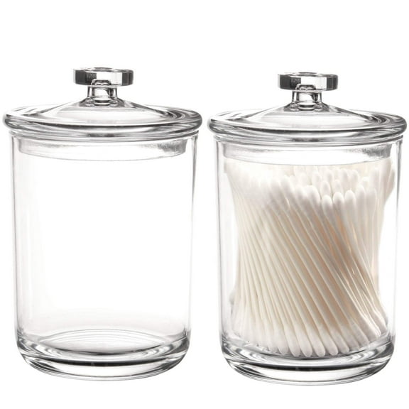 2 Pack 8 Ounce Clear Qtip Holders, Plastic Apothecary Jars, Cotton Swab Holders, Bathroom Vanity Organizers YE395.949