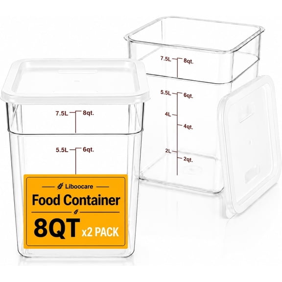 2 Pack 8 Qt Clear Stackable Food Storage Containers with Lids