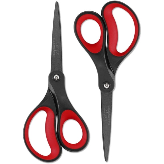 2 Pack 8" Titanium Non-Stick Scissors, Professal Stainless Steel Comfort Grip, All-Purpo, Straight Office Craft Scissors for DIY(Red/)