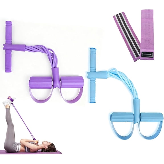 2 Pack 8-Tube Pedal Resistance Bands, Elastic Sit-Up Pull Rope with Handles for Abdomen, Waist, Arm and Leg Stretching, Home Gym Fitness Workout