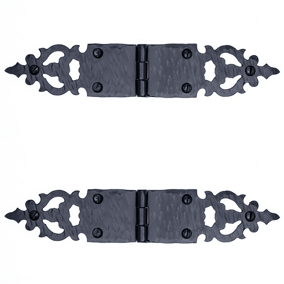 2 Pack 8 inch Decorative Hinges Black Wrought Iron Hinges Decorative Hinges Small Flush Mount Western Style Hinges Vintage Furniture Hardware The Castile Series by Borderland Rustic Hardware
