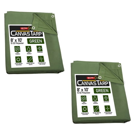 (2 Pack) 8' x 10' Green Canvas Tarp 12oz Heavy Duty Water Resistant