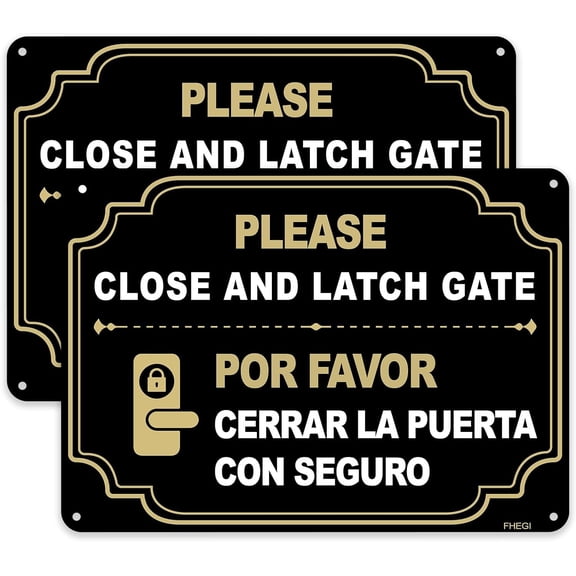 2 Pack 8" x 12" Please Close and Latch Gate Sign Bilingual English and Spanish, Keep Gate Closed Signs Metal Closed Gate Signs Reflective Sturdy Rust Free Aluminum Weatherproof Easy to Install