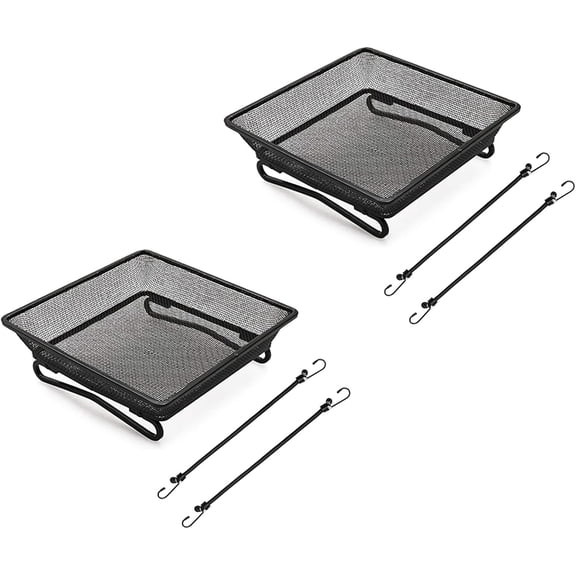 2 Pack 8" x 8" Railing Bird Feeder Tray for Balcony/Deck/Porch Platform Bird Seed Tray with 2 Elastic Rope Ground Mesh for Garden Backyard Outside Wild Birds or Squirrels