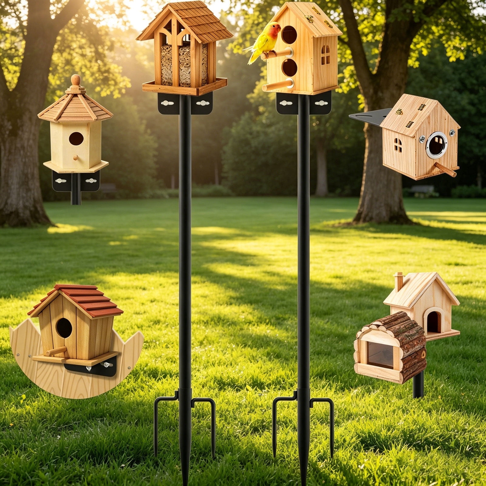 2 Pack 80 Inch Adjustable Bird Feeder Pole, Heavy Duty Rustproof Bird House Pole for Feeders, Birdhouses & Weather Station, Outdoor Yard Garden Decor