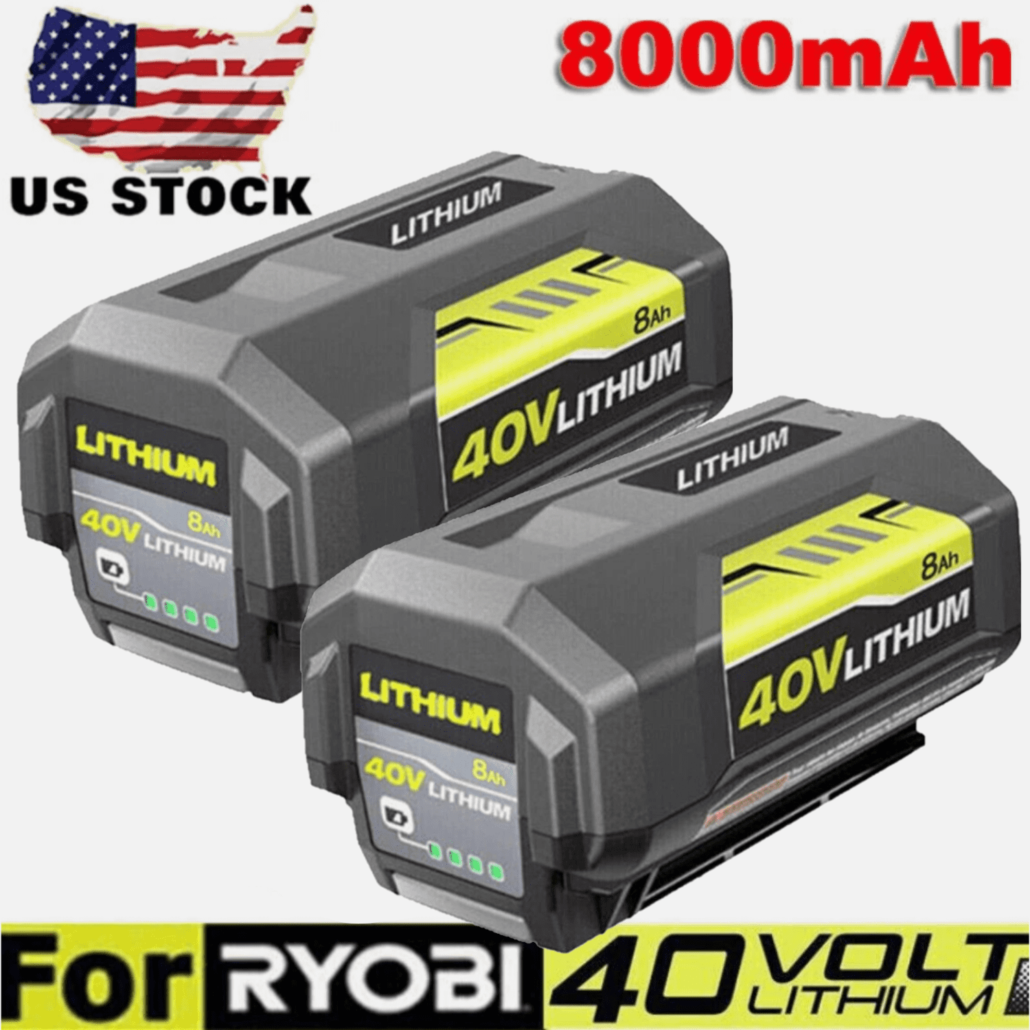 2Pack 40V 8.0Ah Battery for Ryobi OP4026 OP4040 OP4050A Compatible with Ryobi 40Volt Battery Cordless Tools