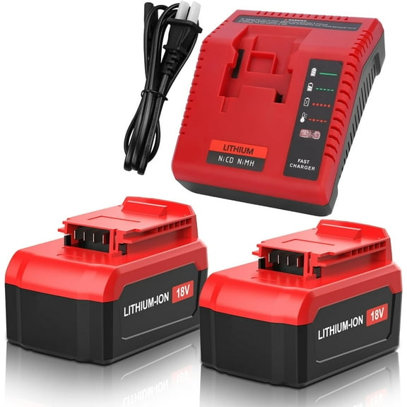 2 Pack 8000mAh Lithium ion 18 Volt PC18BLX Replacement Battery and PCXMVC PCMVC Charger Compatible with Porter Cable 18V Battery PC18B PC18BL PC18BLX PC18BLEX PCC489N PC188 Cordless Power Tool