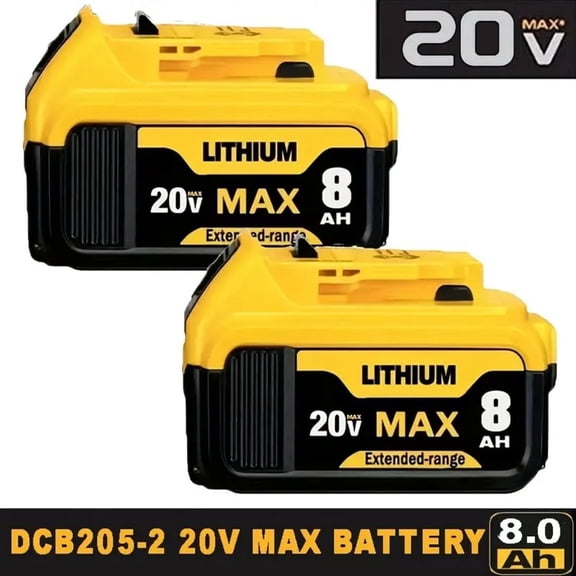 2-Pack 8000mAh Replacement for 20V MAX Battery Compatible with DCB200 DCB206 DCB207 DCB201 and Cordless Tools, High Capacity & Long-Lasting Power