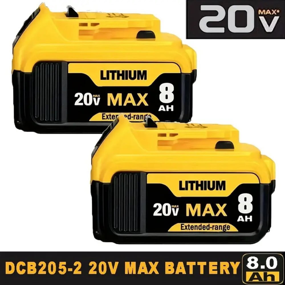 2-Pack 8000mAh Replacement for 20V MAX Battery Compatible with DCB200 DCB206 DCB207 DCB201 and Cordless Tools, High Capacity & Long-Lasting Power