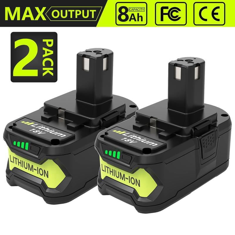 2 Pack 8000mAh Replacement for Ryobi 18V Battery P108 Lithium ion ONE + 18-Volt Batteries P104 P105 P102 P103 P122 P109