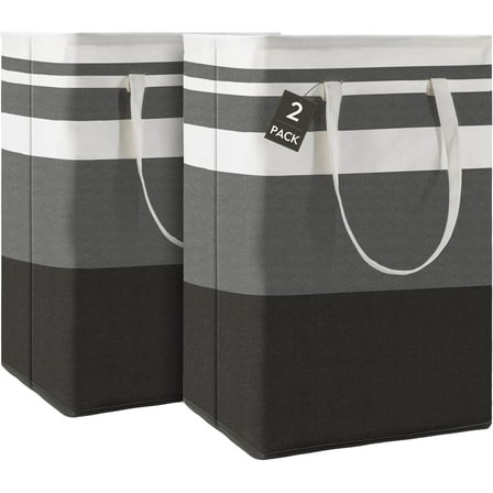 2-Pack 80L Freestanding Laundry Basket with Extended Handle, Collapsible Large Cotton Clothes Hamper Storage Basket, Gradient Grey