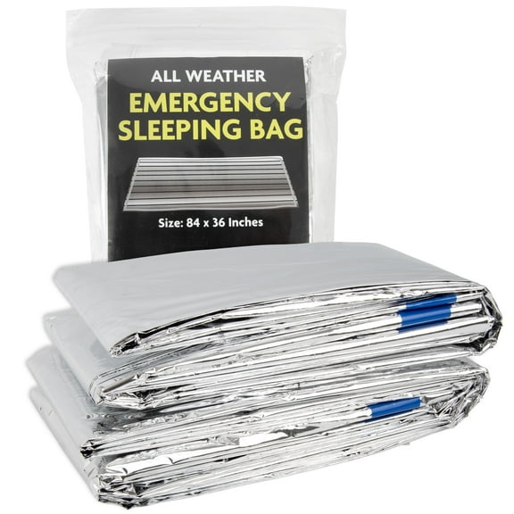 2 Pack 84"L x 36"W Reusable Emergency Foil Thermal Mylar Blankets for First Responders, Hiking, Camping, Heat and Warmth in Silver