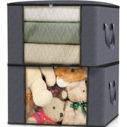 2-Pack 84L Large Fabric Storage Bins, Closet Organizers, Under-Bed Storage, Foldable Clothes Storage Bags with Handles, Containers for Clothing, Quilt, Blanket, Comforters, Bedding, Gray